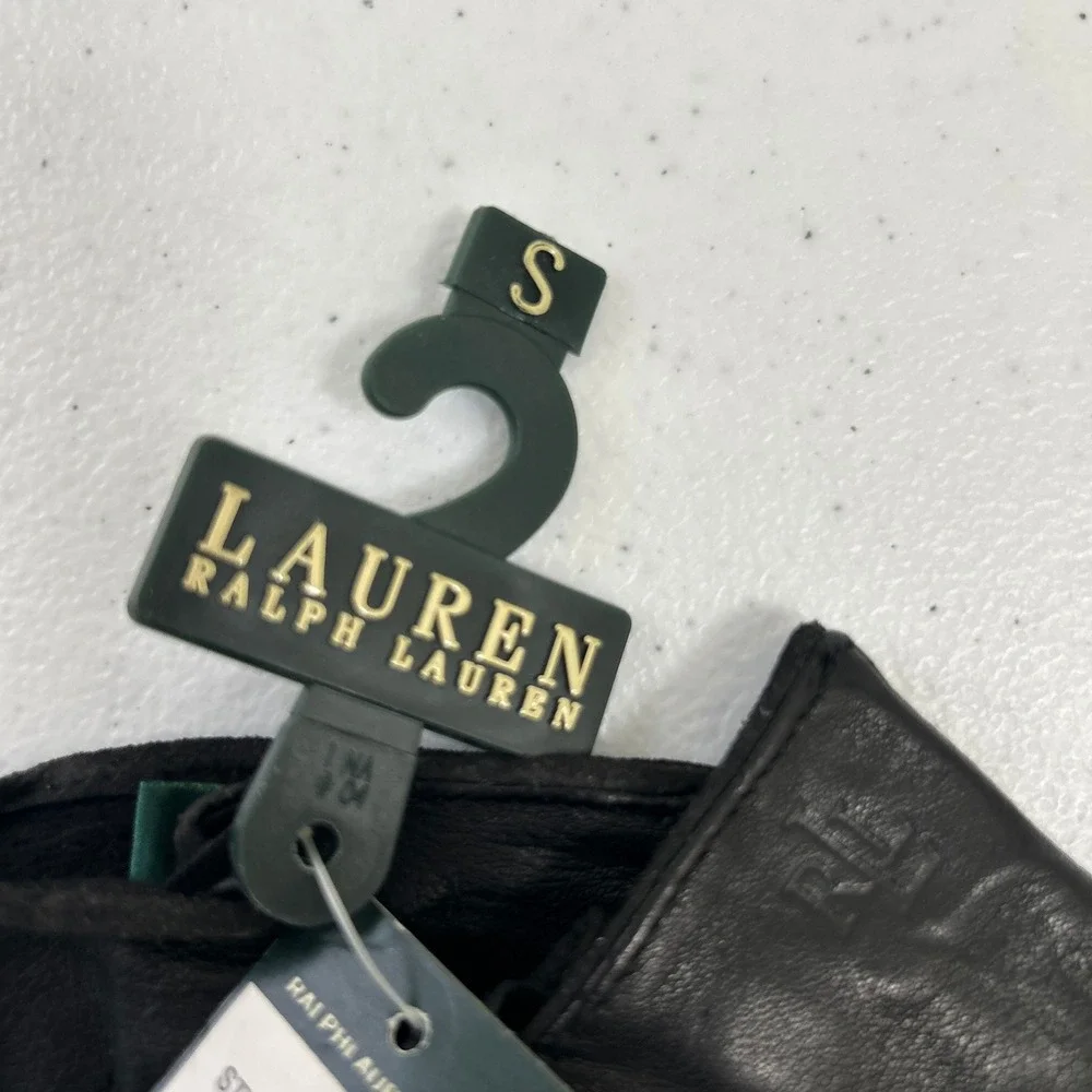 Lauren Ralph Lauren Womens Leather Gloves Black Style 410128 Size Small NWT